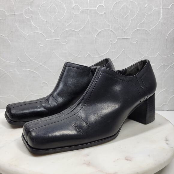 Naturalizer Stitch In Time Ankle Boots 7.5 Black Leather Chunky Heels Square Toe - Picture 3 of 14